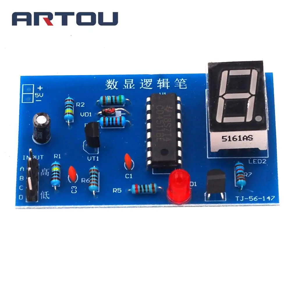 Цифровой светодиодный тестер CD4511BE DIY Kit Logic Pen для сенсорного усилителя DC Gain