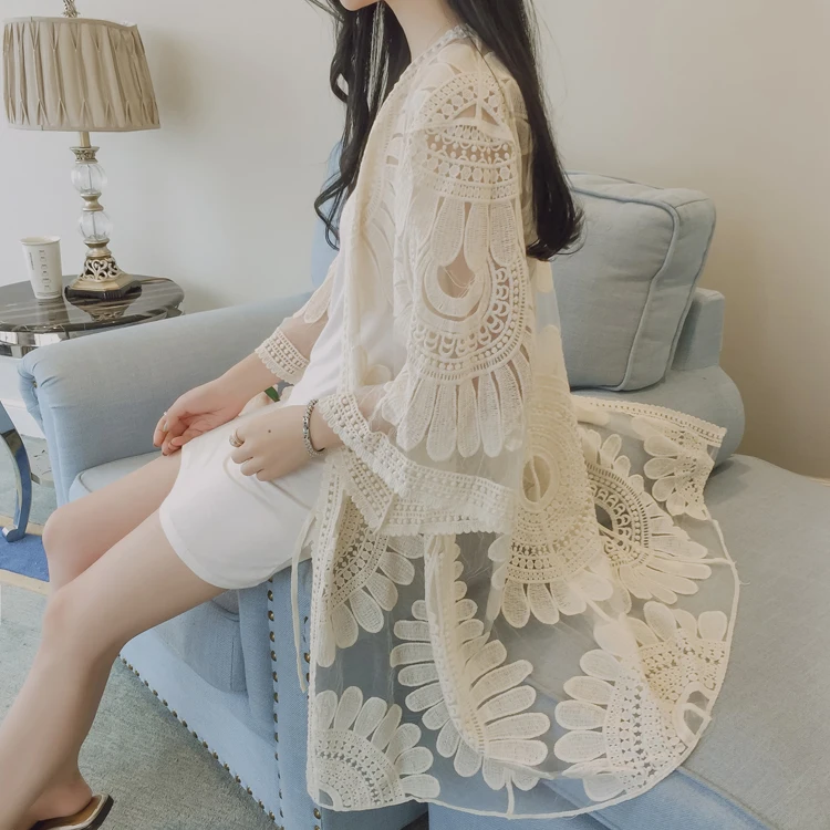 Женская длинная рубашка-кардиган с цветочной вышивкой | одежда