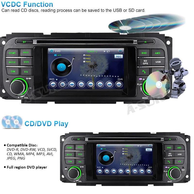 A-Sure 4,3 дюймов Android Авто Радио DVD стерео gps навигация для Jeep Grand Cherokee Wrangler Sebring Dodge 2002-2006 16G