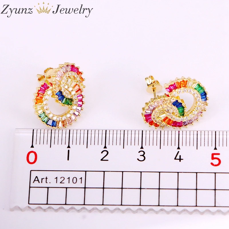 

3Pairs, Rainbow Micro Pave CZ Gold Filled Crystal Zirconia Colorful Jewelry New Circles Stud Earring