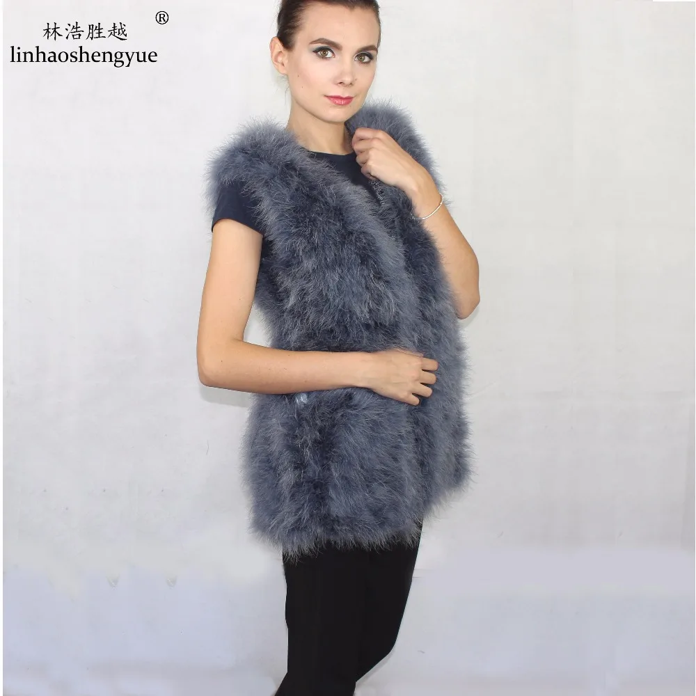 Linhaoshengyue  2016 Fashion Ostrich Hair Women Vest Winter Warm Freeshipping Hot Fashion Long 70CM