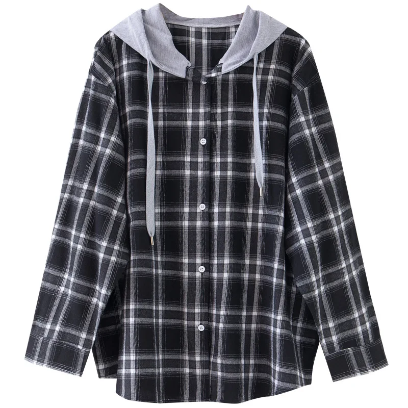 Womens Tops and Blouses Autumn Winter Vintage Plaid Long sleeve Shirt women Harajuku Hooded Shirts Plus size Female Blouse GP832 |
