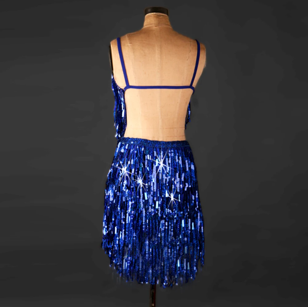 Женское платье для латинских танцев танцевальное из органзы с блестками и