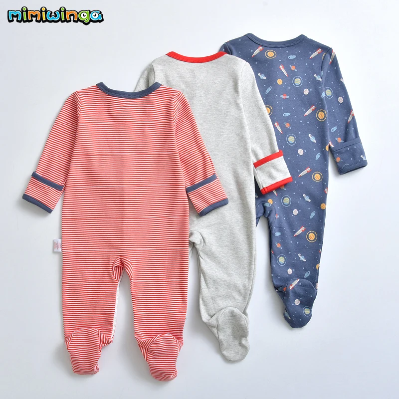 Mimiwinga Newborn Baby Clothes 100% Cotton Single-breasted Long Sleeve Clothing Spring Fall 2019 Toddler Infant Rompers 3pcs/lot | Детская