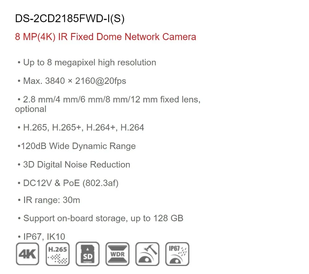 Hikvision 8MP H.265 Сетевая купольная камера DS-2CD2185FWD-I видео Surveilance+ Hikvision NVR DS-7608NI-K2/8 P 8CH 8 портов POE
