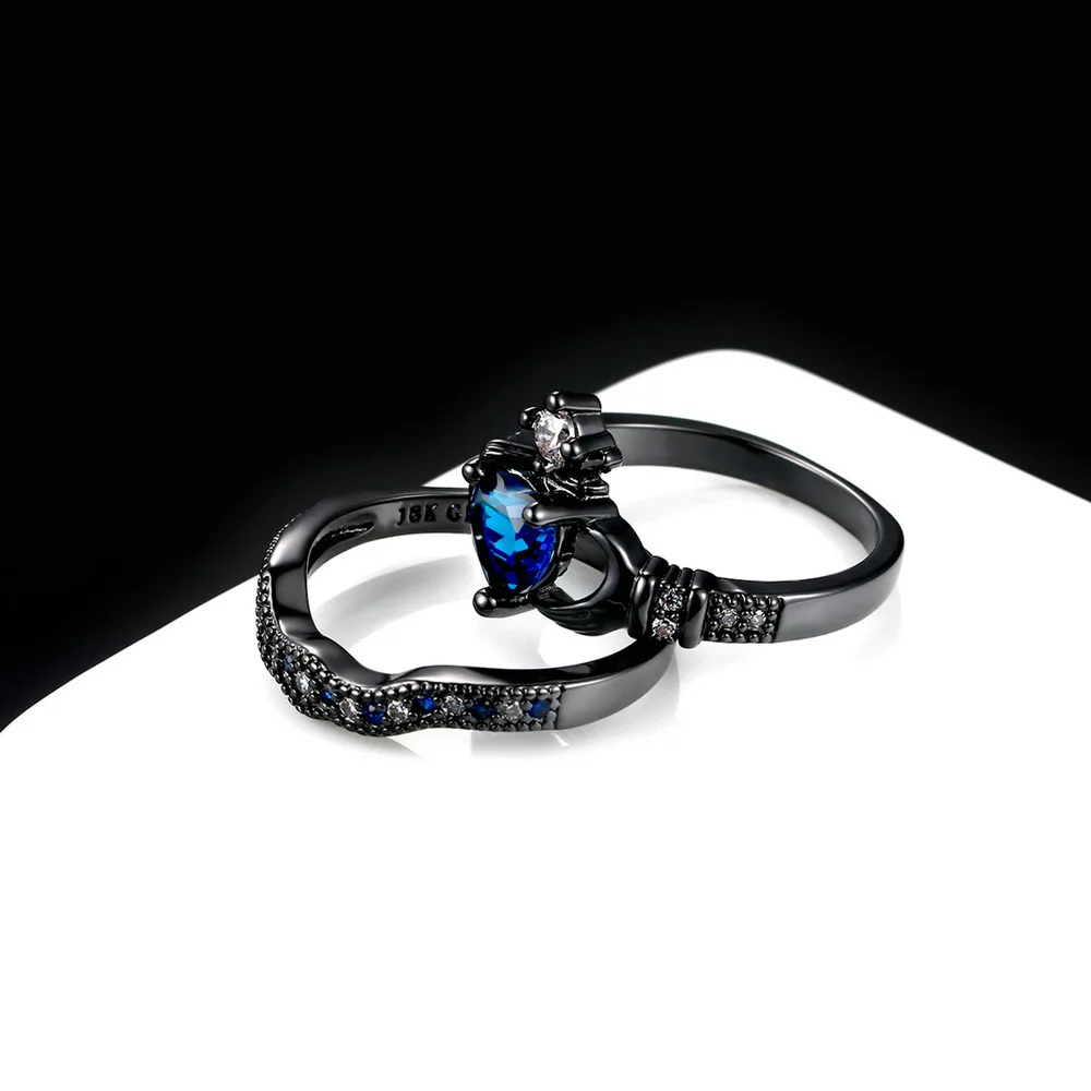 Женское кольцо с кристаллами циркония черный и синий цвета|crystal rings for women|claddagh