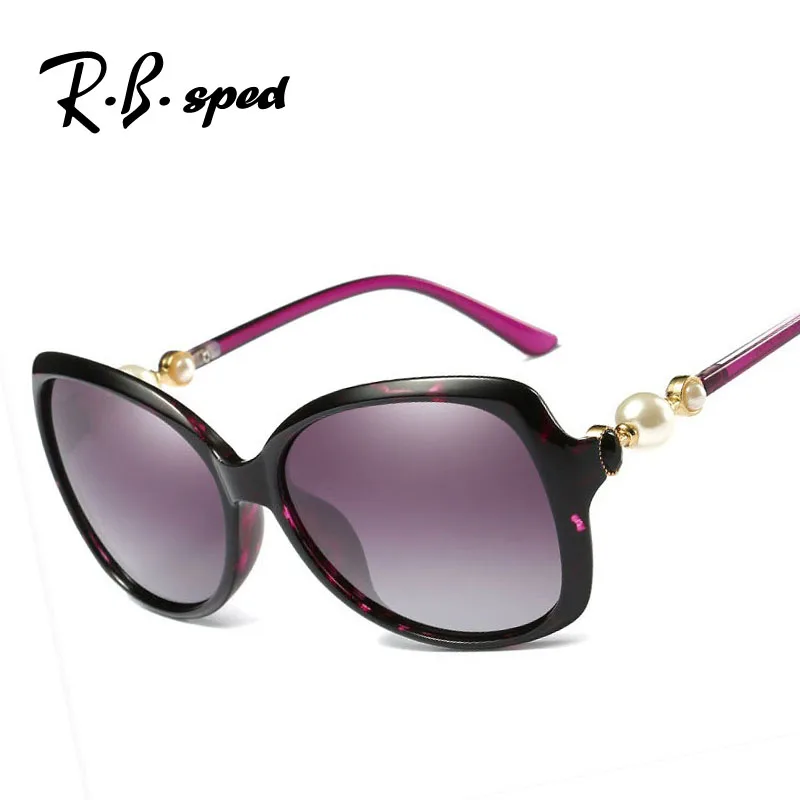 2017 Роскошные поляризованные солнцезащитные очки женские большие жемчужные