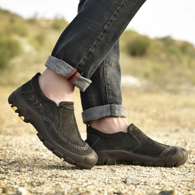

2019 spring fashion men's shoes casual genuine leather cow loafers man big size slip on shoe man khaki black nice shoes for men