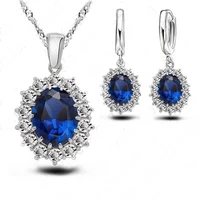 princess engagement wedding genuine 925 sterling silver a cubic zirconia pendant necklace earrings woman jewelry sets