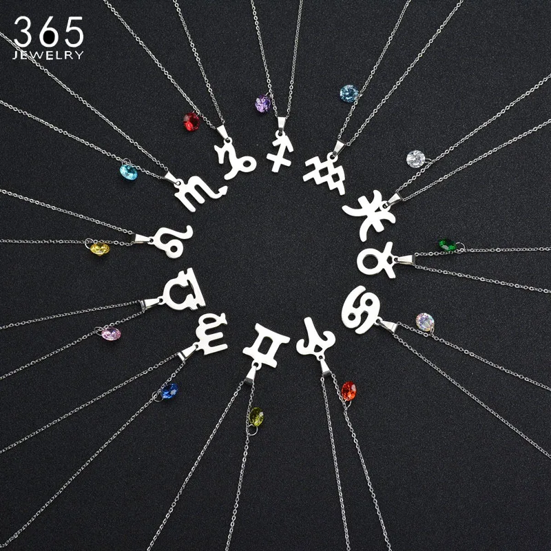 Модные аксессуары из нержавеющей стали 12 знаков зодиака ожерелье циркония