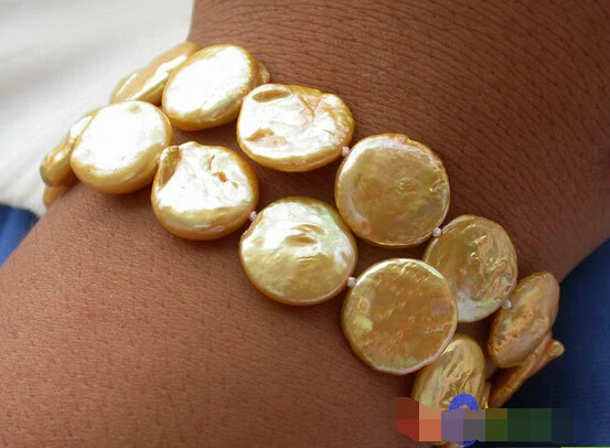 &gt &gt&gt&gt&gt 2ROW 8 &quot 14 мм золотой монета культивированный жемчуг браслет P2211|bracelet