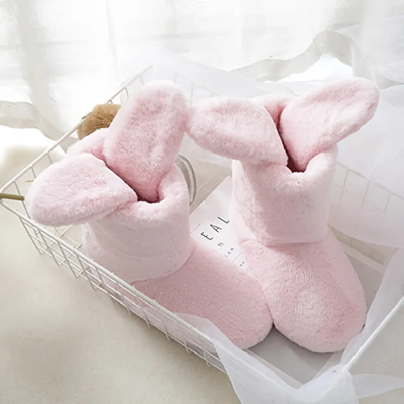 pink Winter Women Boots Pink Indoor Shoes Rubber Mid Calf Mules Fur Slides Plush Warm Platform Cartoon Slip on Zapatos De Mujer MF30W - Цвет: pink