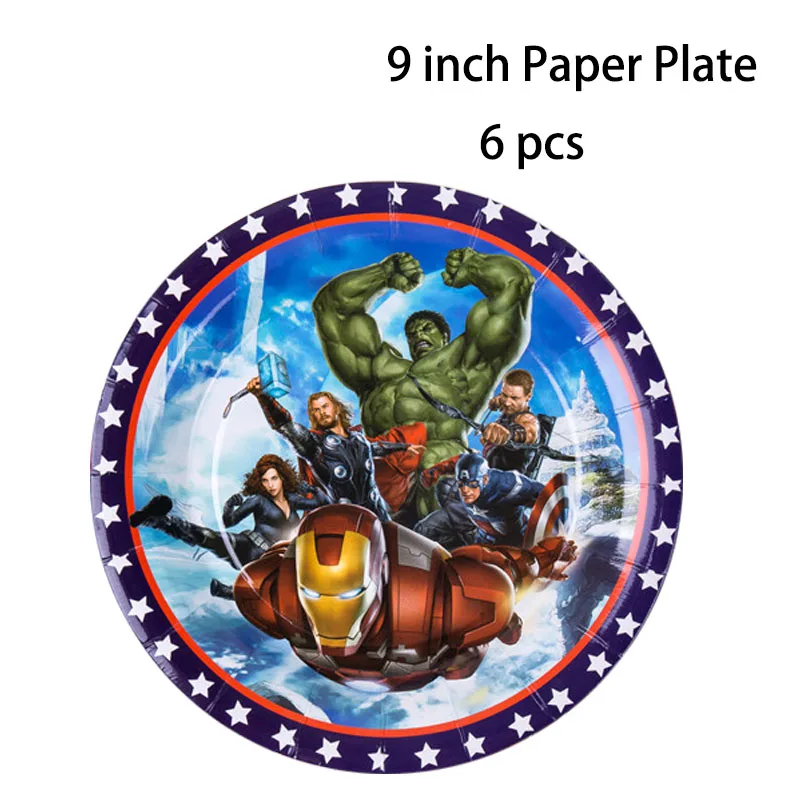 9 inch plate 6 Pcs Супер Герой Тема Мстители одноразовые бумажные салфетки баннер скатерть стакан с соломинкой тарелки детский душ день рождения принадлежности - Цвет: 9 inch plate 6 Pcs