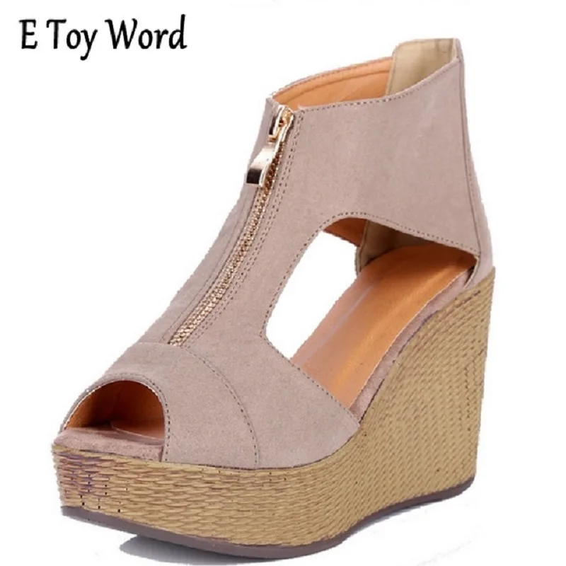 Хан издание 2017 высокие с молнией женские босоножки на танкетке обувь платформе