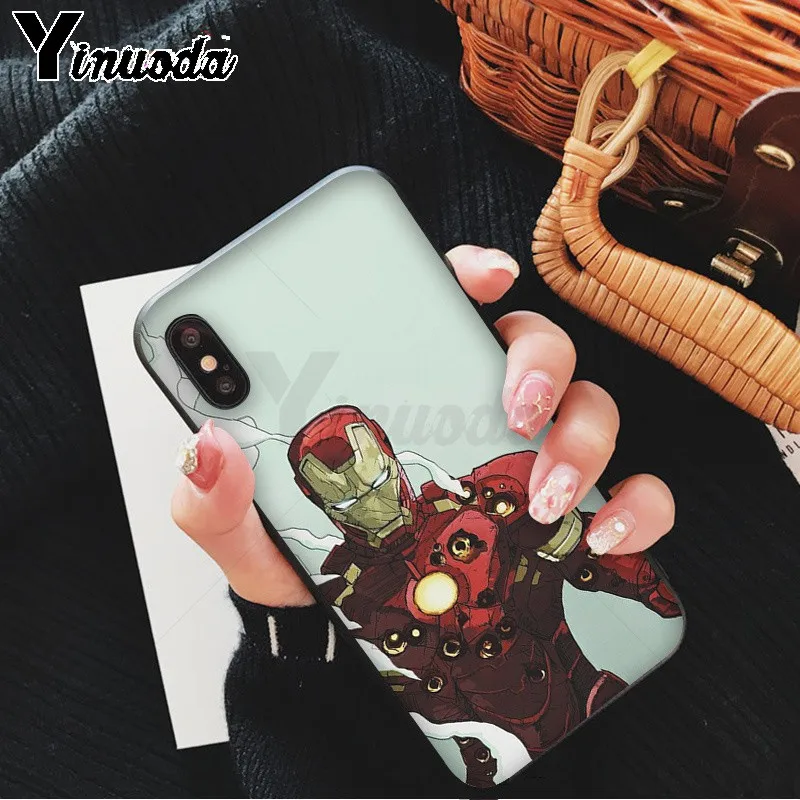 Yinuoda Marvel Heroes Железный человек мягкий резиновый черный чехол для телефона iPhone X XS MAX