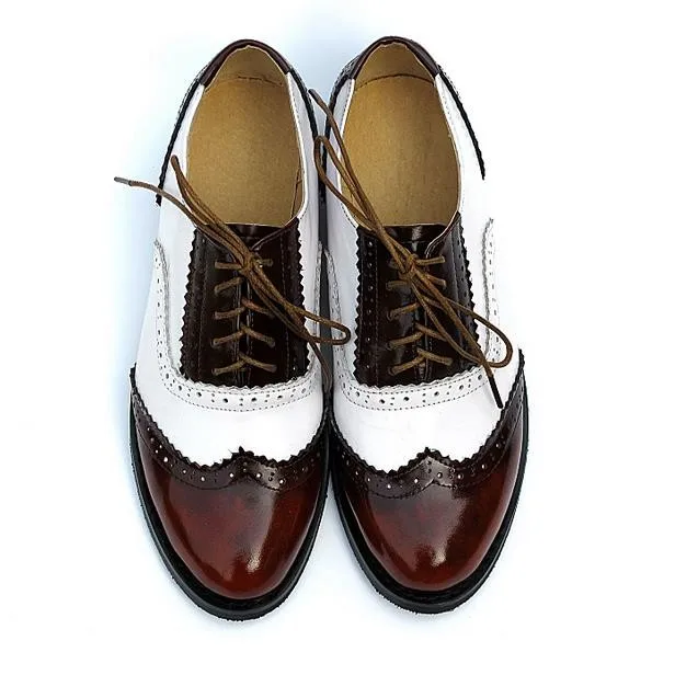 wine red white Винтажные женские туфли-оксфорды в британском стиле; Коллекция года; туфли на плоской подошве из натуральной кожи; женские черные лакированные туфли ручной работы; американский размер 13 - Цвет: wine red white