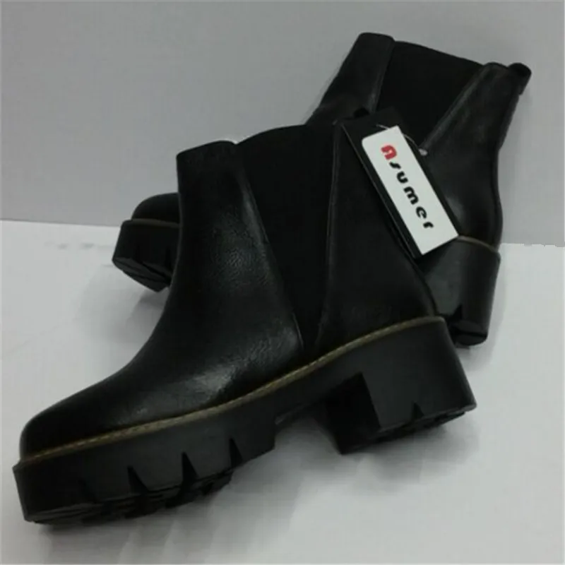 

ASUMER Plus size 34-43 new fashion genuine leather ankle boots round toe platform shoes women autumn winter riding boots shoes