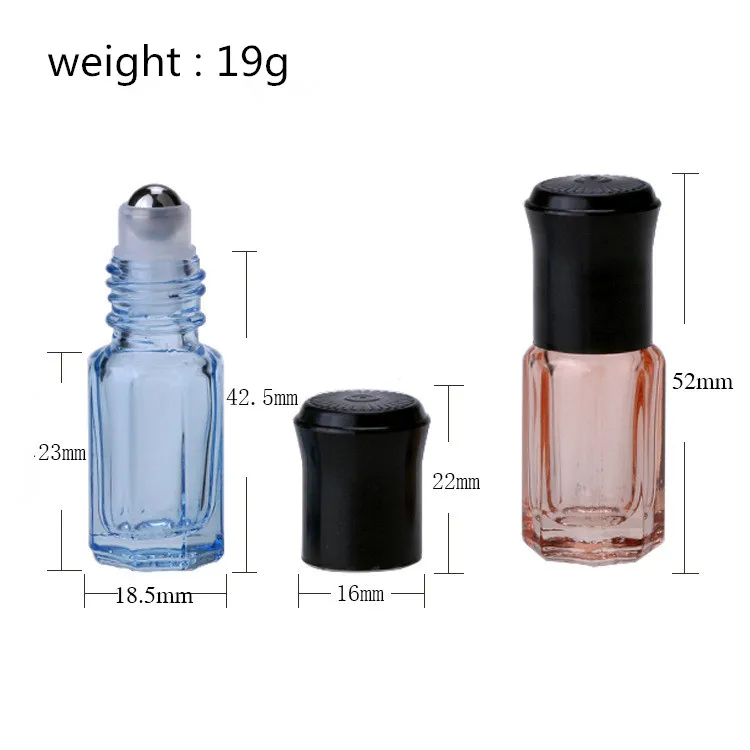 20pcs/lot 3ml Empty mini glass rollon bottles for essential oils refillable perfume bottle deodorant containers with black lid