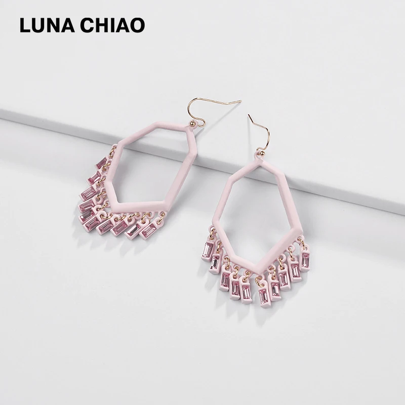 Женские матовые серьги подвески LUNA CHIAO яркие геометрические с кристаллами и