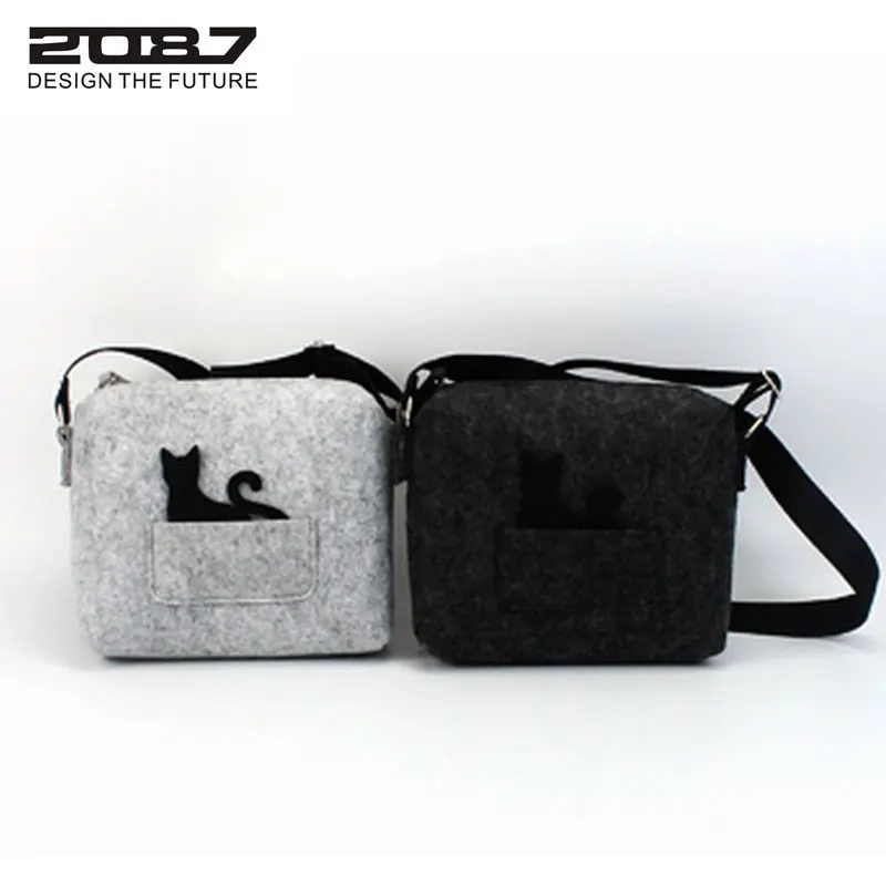 2087 случайные девушки войлок сумки небольшой милый cat женщины вестник мешки серый