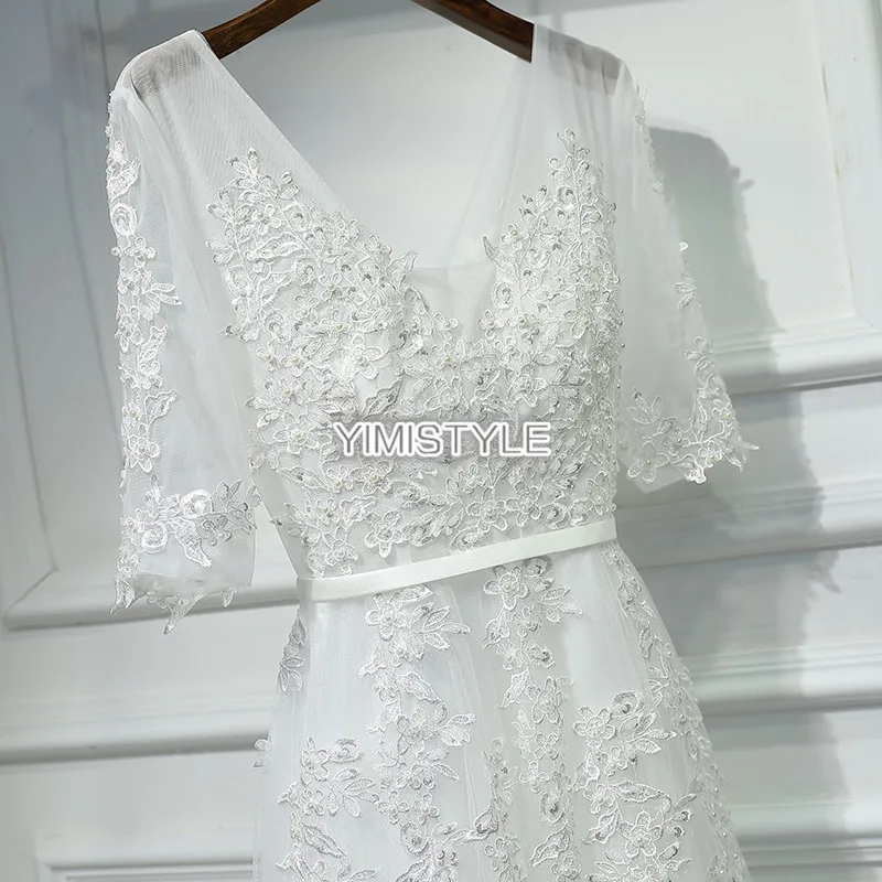 Элегантные светло серый аппликация кружево Тюль полурукав вечернее вечерние