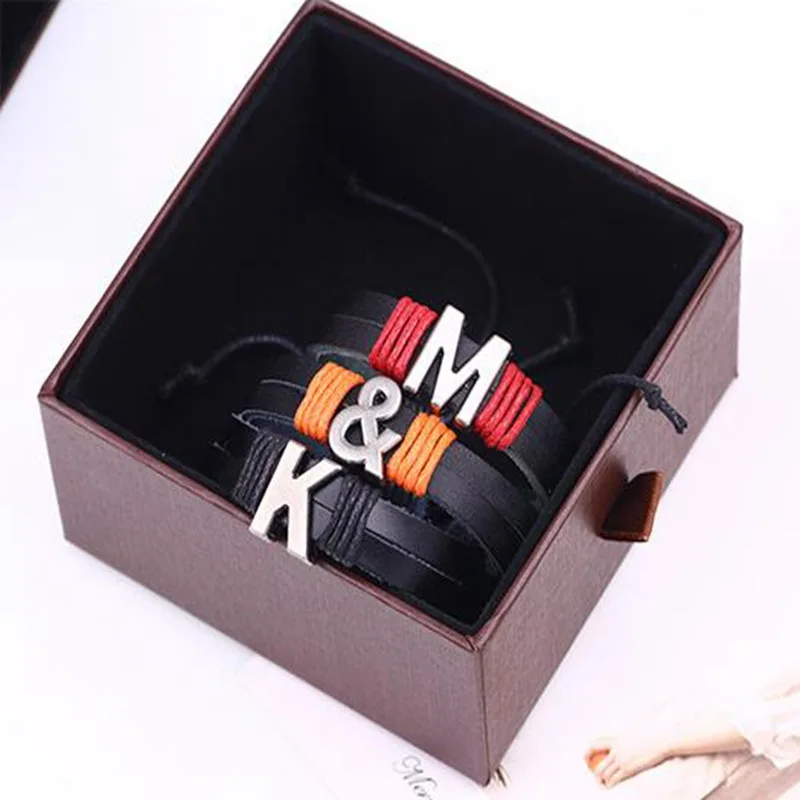 26 Алфавит Начальная буква кожаный браслет с буквенным именем пары инициалы