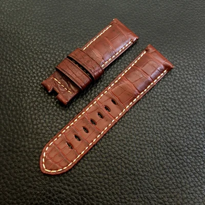 24mm Brown 24 мм Мужские часы из натуральной кожи крокодила коричневого и белого цвета роскошный ремешок для Panerai PAM с пряжкой-бабочкой - Цвет ремешка: 24mm Brown
