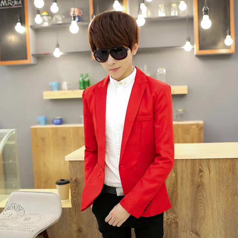 Мужской Блейзер облегающий хлопковый костюм белого и красного цвета 2019 | Мужская