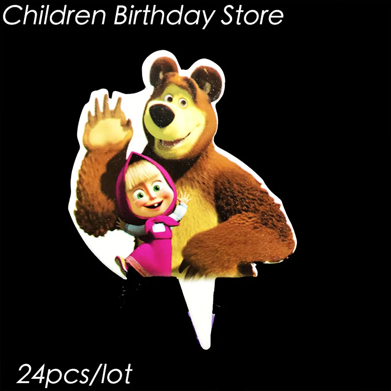 Masha and Bear 24 шт./лот ben 10 тема торт Топпер ben 10 тематическая вечеринка на день рождения украшения ben 10 тема украшения для кексов - Цвет: Masha and Bear
