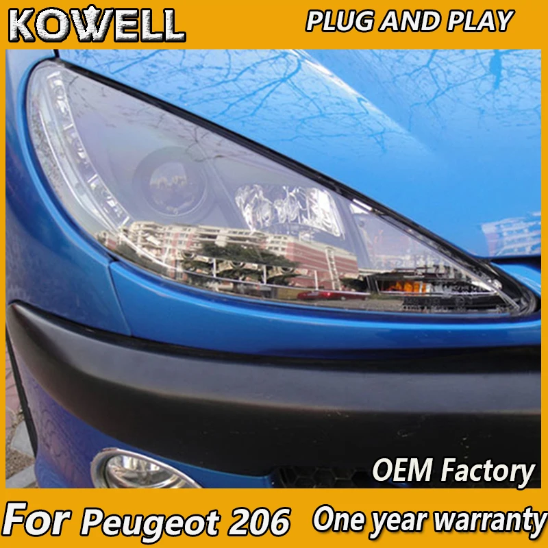 Автомобильный Стайлинг KOWELL для фар Peugeot 206 2004 2008 светодиодный ные фары DRL линзы с