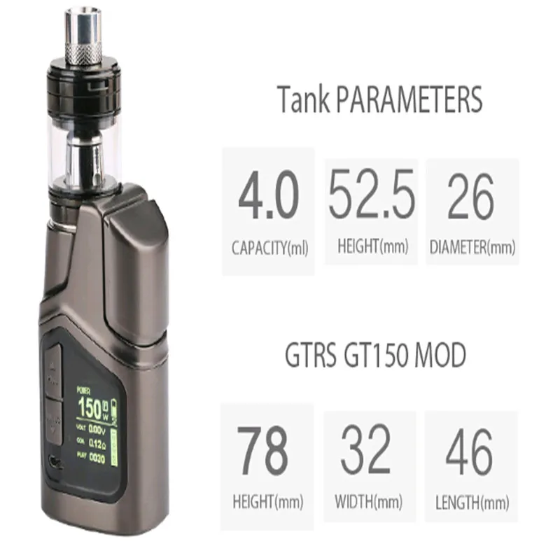 Kangside оригинальный 150 Вт GTRS GT150 TC комплект 4000 мАч батарея Vaper 4 мл емкости рапылителя