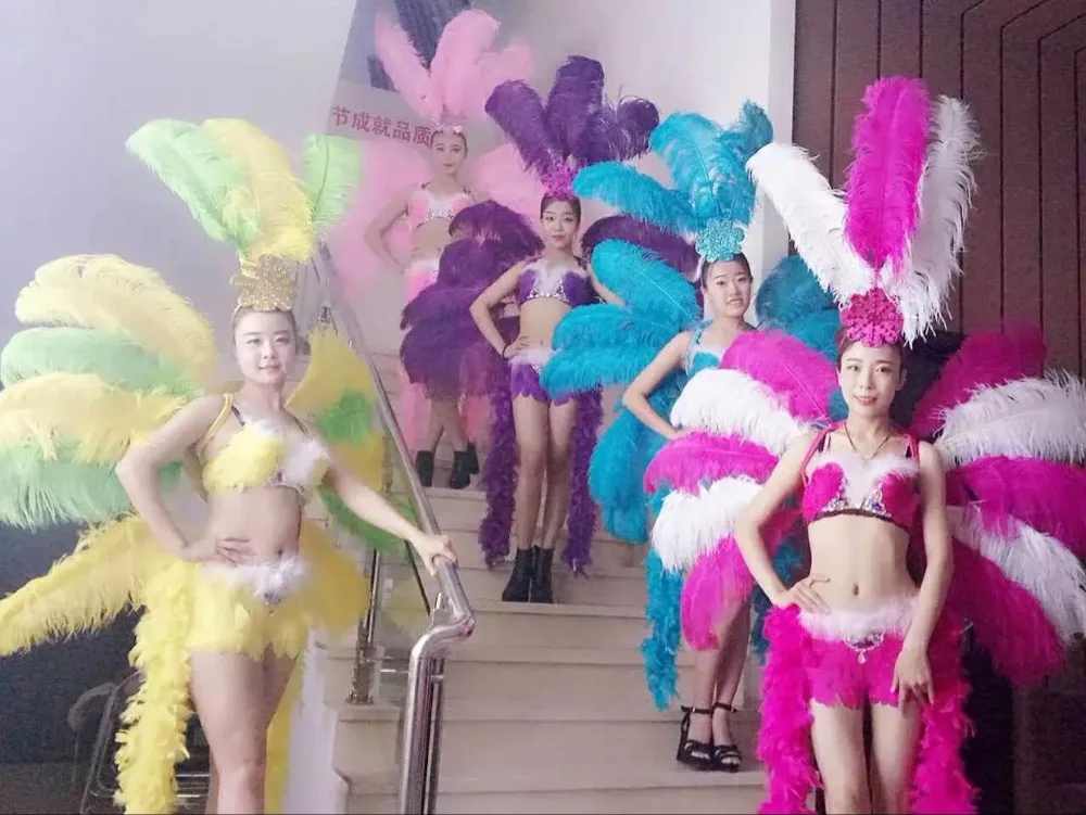 Женский костюм с перьями и цветами для представлений showgirl сексуальный бордовый