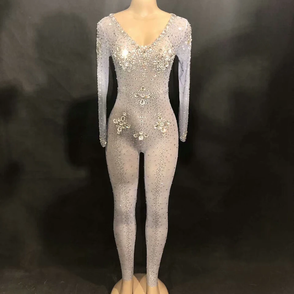 Сексуальный сценический комбинезон с кристаллами одежда для ночного клуба бара