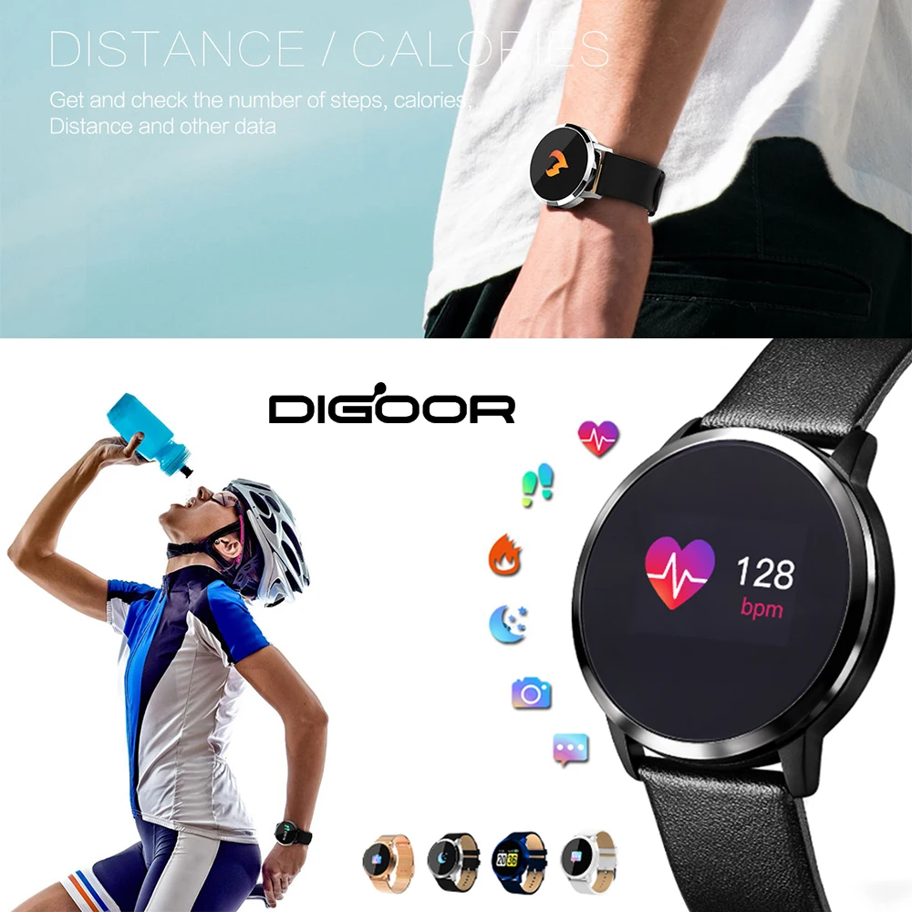 DIGOOR Q8 Смарт-часы для мужчин и женщин IP67 Водонепроницаемый сердечный ритм кровяное давление кислородный монитор OLED экран спортивный фитнес-браслет