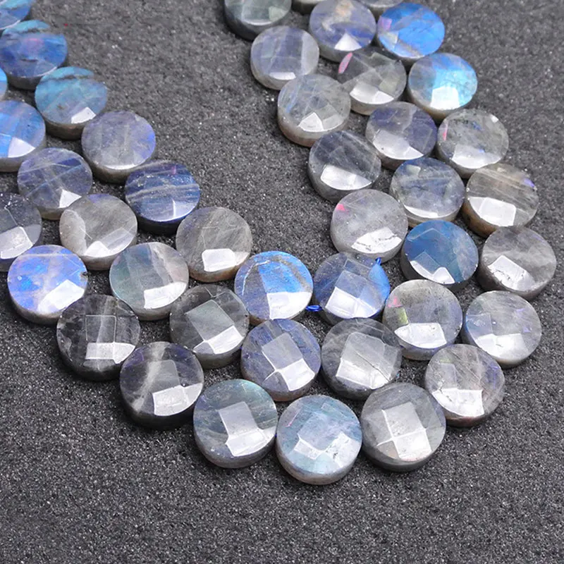 10мм/12мм Натуральные бусины лабрадорита 15 монеткой с фасеткой серого цвета для создания украшений, ожерелья, браслета, женский подарок.