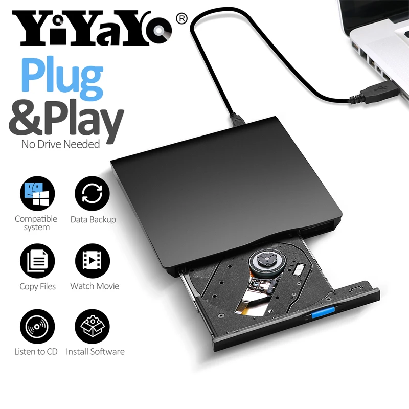 YiYaYo внешний тонкий DVD диск USB 2 0 DVD/CD-RW горелки CD/DVD Встроенная память плеер