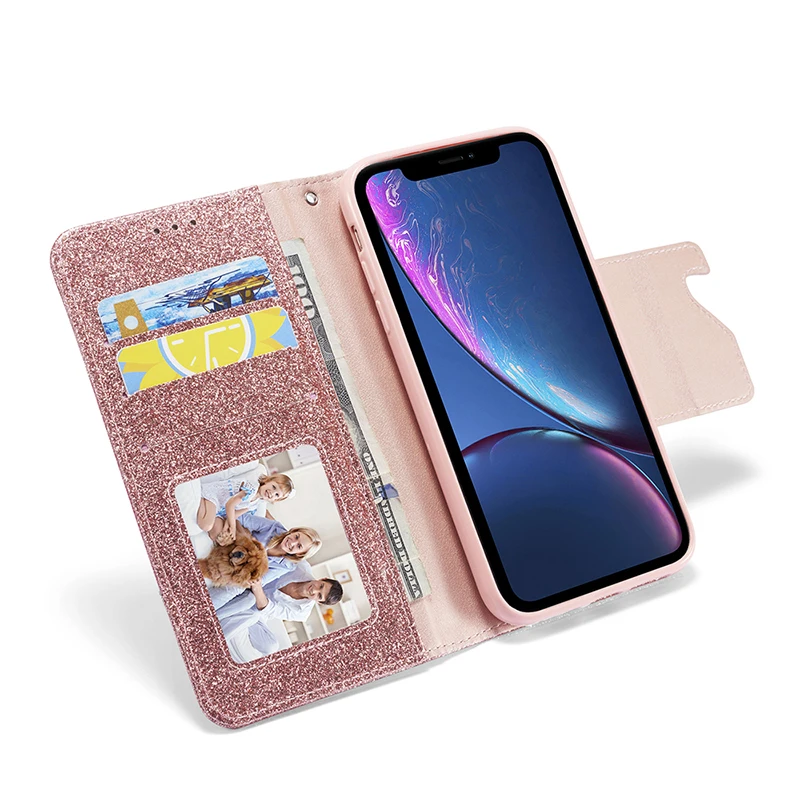3D Блестящий Чехол бумажник на высоком каблуке для iPhone XS Max 7 8 Plus кожаный чехол