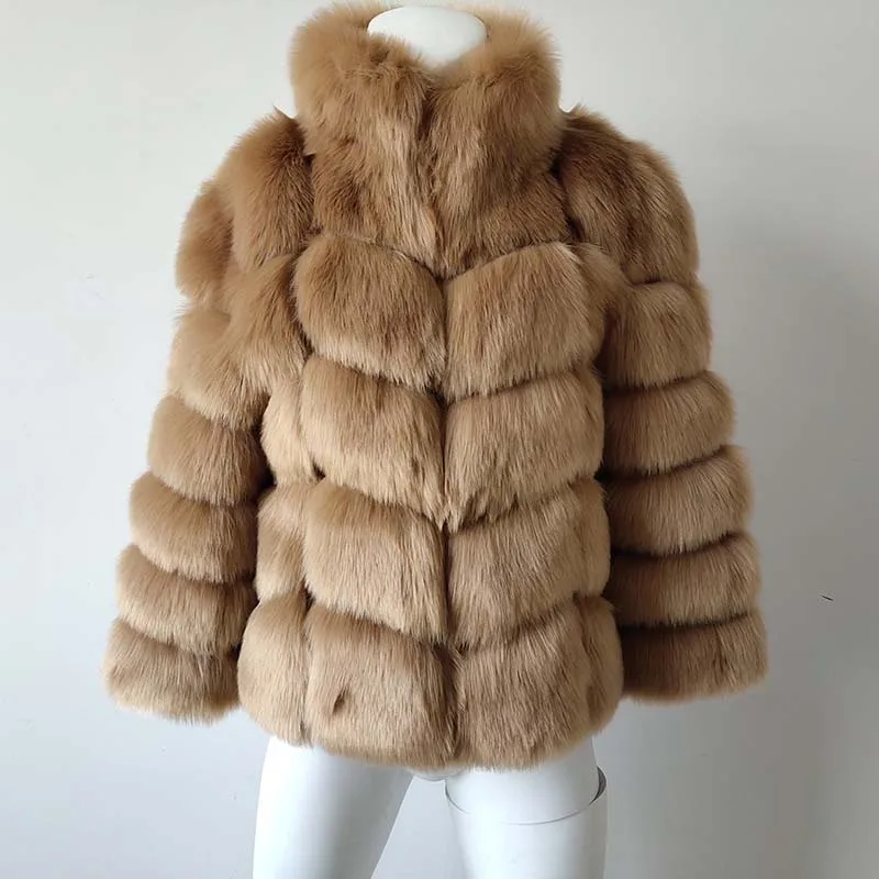 camel faux fur coat Женская Шуба из искусственного лисьего меха размера плюс XXXL,, зимняя модная верхняя одежда, утолщенная теплая шуба из искусственного меха, пальто для женщин - Цвет: camel faux fur coat