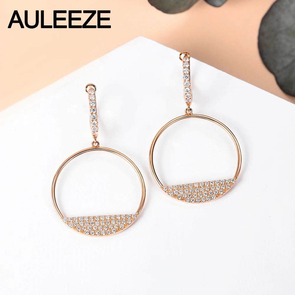AULEEZE Настоящее 14K розовое золото Moissanite алмазные висячие серьги модная
