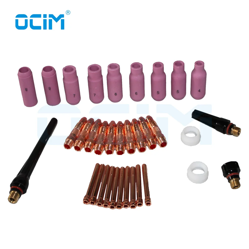 

34PCS TIG Torch Kit Parts Gas Lens Insulator Alumina Nozzle Collet Body For TIG Welding Torch PTA DB SR WP 17 18 26