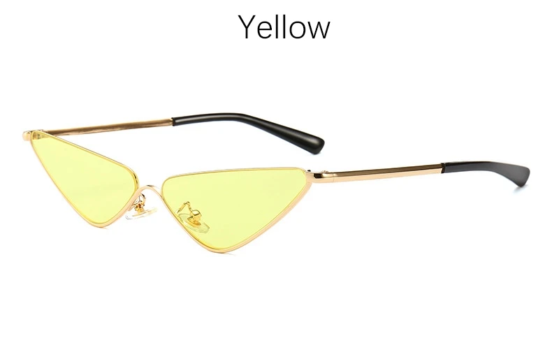 Yellow Новинка, модные брендовые дизайнерские солнцезащитные очки кошачий глаз, женские Ретро Винтажные маленькие кошачьи глаза, металлические прозрачные очки, треугольные солнцезащитные очки с УФ-защитой - Цвет линз: Yellow