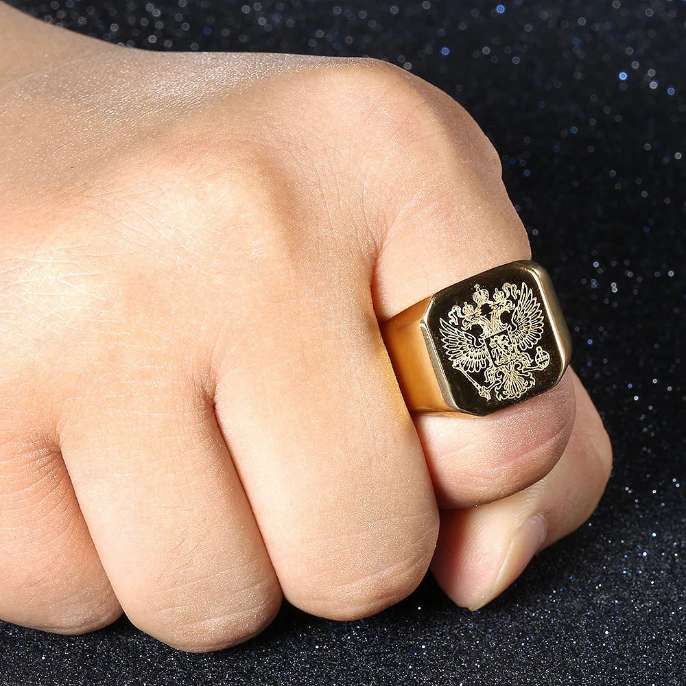 Панк стиль ретро двойной Орел логотип кольцо ювелирные изделия из нержавеющей