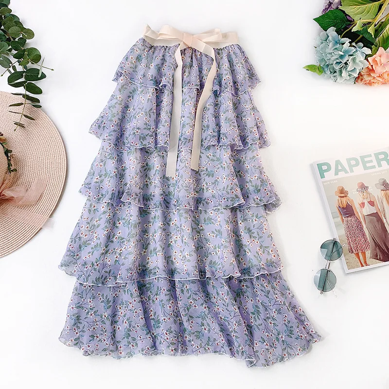 Fitaylor летние винтажные юбки с цветочным рисунком Женская многослойная шифоновая