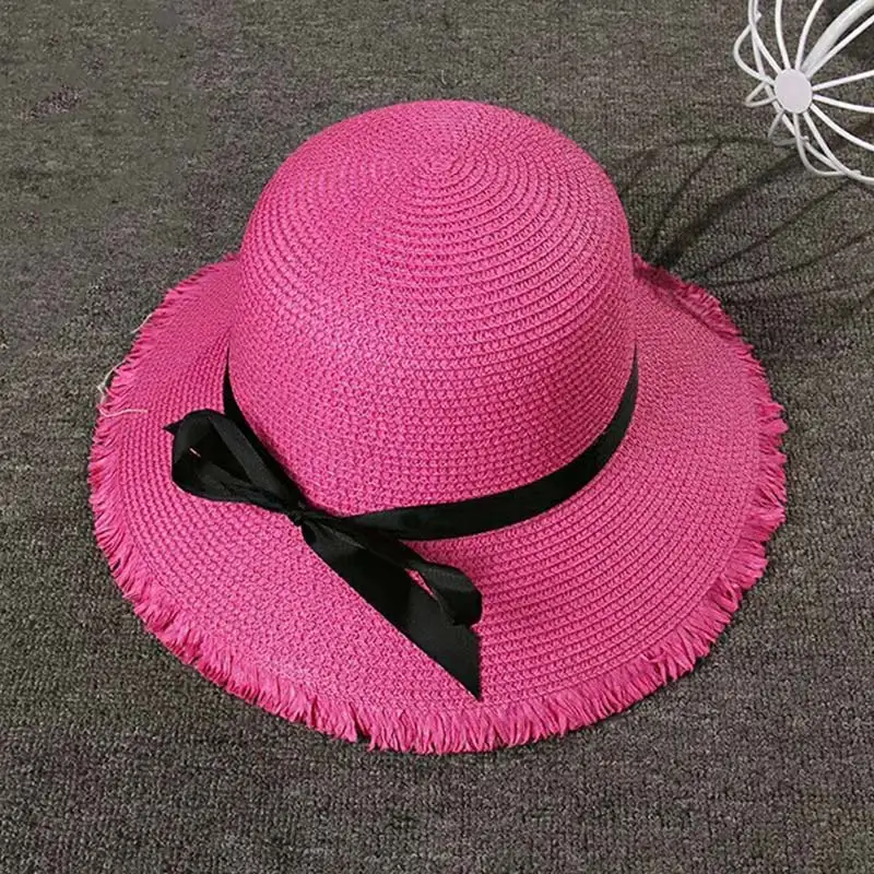 Женская Шляпа Пляжная Соломенная шляпка с бантом широкие свисающие поля