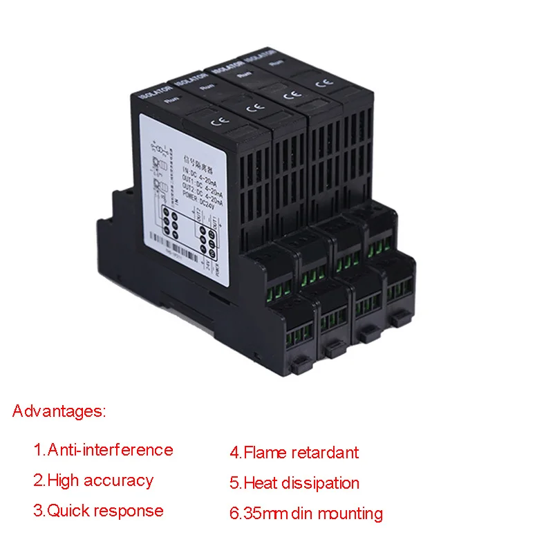 

24VDC power supply 35mm din type analog Signal isolator 4-20mA/0-5V/0-10V 1 way input and 1 way output signal protector