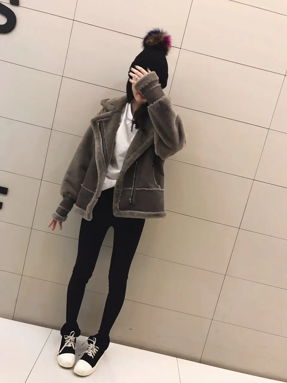 Женская куртка из овечьей шерсти свободная утепленная полиэстера с имитацией