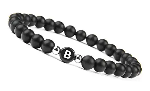 Letter B bracelet Браслет из бисера с натуральными камнями для мужчин и женщин, A-Z браслет с 26 буквами, 6 мм, матовый черный оникс, браслеты ручной работы, модное ювелирное изделие - Окраска металла: Letter B bracelet