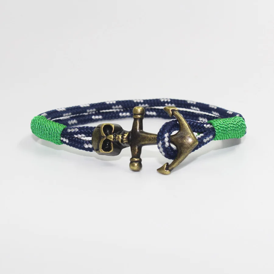 Wbo597 новые Рекомендуемые веревочные браслеты чистые с крючками и якорем зеленые