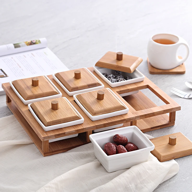 6 Grids/Spice Jars Creative Ceramic Nuts Boxes Living Room Tables Ceramic Sugar Jars Snacks Plates Household Food Storage Tanks