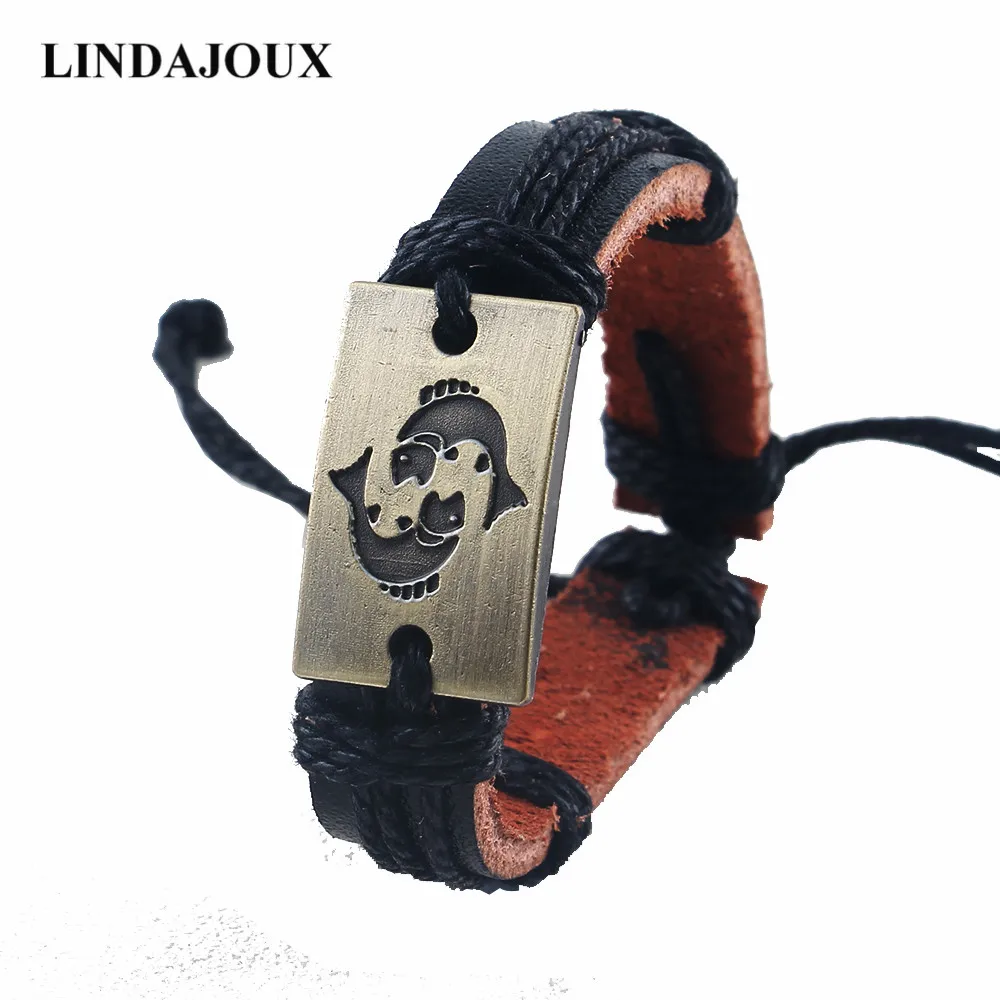Мужской и женский браслет LINDAJOUX черный кожаный с 12 созвездия зодиака | Украшения